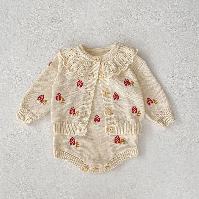 0-3 Years Old Autumn Winter Infant Floral Knit Top Newborn Knitted Sweater Baby Girl Cotton Clothing Sets