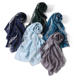 Hijabs de gasa lisos de encaje con bordado diadema musulmana pañuelo para la cabeza femenina cubierta de cabeza islámica envoltura para mujeres turbantes modestos - Product Image 5