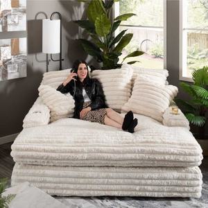 أريكة مقطعية من قماش الكوردروي لأثاث غرفة المعيشة، أرائك مقطعية كبيرة الحجم للاسترخاء من قماش الكوردروي - Product Image 3