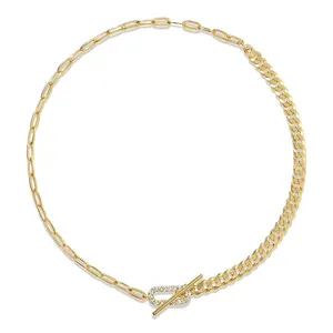 Gemnel classic fashion 925 sterling silver 18k yellow gold curb x raise chain paperclip bracelet