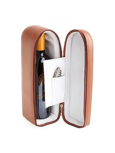 Da đôi chai rượu vang Mang trường hợp Hộp quà tặng với xử lý tùy chỉnh da lộn lót kính trường hợp rượu Tote túi dây kéo bao bì - Product Image 5