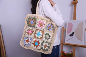 Sacs fourre-tout décontractés en polyester à motif floral au crochet pour femmes, avec fermeture ouverte, pour l'esthétique estivale de la plage, style <span class=keywords><strong>hippie</strong></span> tricoté - Product Image 3