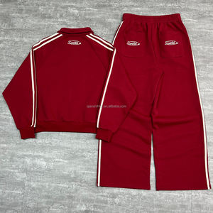 Survêtements amples et lourds personnalisés, ensemble sweat-shirt à col montant zippé et pantalon de survêtement, coton rayé, broderie, survêtements pour hommes - Product Image 2