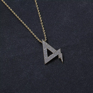 Copper Zircon <b>Tripod</b> Pendant Necklace, Men's Hip Hop Triangle Bolt Chain for Streetwear - Product Image 5