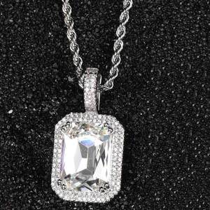Collier ras du cou à pendentif en cristal de diamant avec zircon cubique carré coloré hip hop personnalisé en gros - Product Image 6