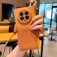 Casing HP Kulit PU Vegan Warna Polos dengan Slot Kartu Portabel dan Tali HP, Casing PC untuk Honor Magic V2 Vs2 V3 Vs3 untuk Magic V6 V5