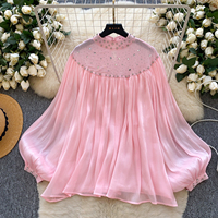 Camisas Casuales de Manga Larga con Cuello Redondo y Mangas Farol con Diamantes para Mujer, Tops Casuales para Mujer, Ropa al por Mayor