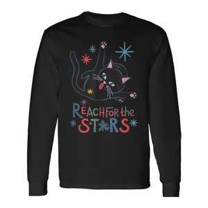 Reach For The Stars - Camiseta de manga larga con diseño de gato, color negro, unisex, talla para adultos - Product Image 1