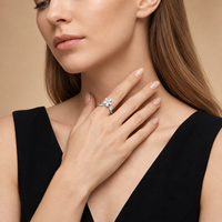 Bague Fleur Tendance en Argent Sterling 925 Certifié GRA, Moissanite VVS1 (Test Diamant Approuvé), Bijou Fin pour Femme, Cadeau Diamant