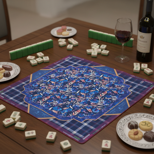 SUPER GAME Tapis de Mahjong Américain Pliable de Luxe |   Tapis en néoprène antidérapant bleu marine à imprimé floral et à carreaux par <span class=keywords><strong>OM</strong></span> Mahjong - Product Image 5
