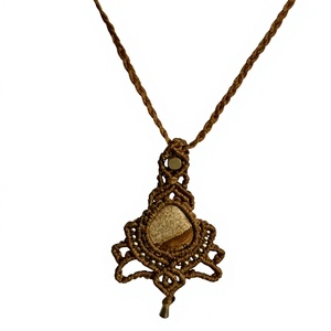 Handmade Macrame Pendant Necklace With Natural Stone Bezel Setting <b>Rope</b> <b>Chain</b> Bohemian Style Unisex Everyday Wear - Product Image 1