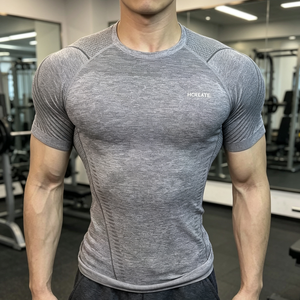Factory Wholesale <b>Men</b> Gym Workout T <b>Shirt</b> 8037 Custom Moisture Wicking Athletic Bodybuilding <b>Compression</b> Short Sleeve Tee - Product Image 1