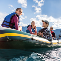 Kayak gonflable INTEX 68351 SEAHAWK pour 4 personnes, pliable, double siège, avec grande construction en PVC, pour la pêche et les excursions