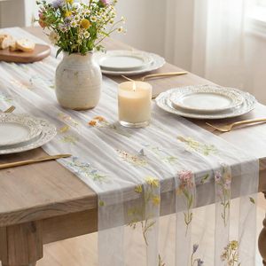 Runner da Tavola in Tulle Ricamato con Fiori Selvatici, 100% Poliestere, Riutilizzabile, Personalizzabile con Logo e Colore, 120 Pollici (10 Piedi) per <span class=keywords><strong>Cucina</strong></span>, Sala da Pranzo, Matrimoni - Product Image 4