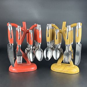 Ensemble de couverts de mariage en acier inoxydable avec manche en bois, couteau, fourchette, cuillère, 24 pièces, vaisselle de table pour la maison avec support - Product Image 2