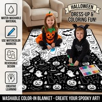 Couverture de coloriage d'Halloween en gros pour enfants, couverture polaire douce à gribouiller, lavable et réutilisable, avec stylos, usine OEM