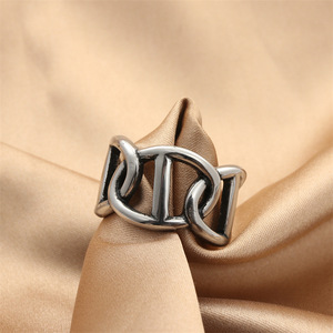 Men's <b>Silver</b> Letter <b>Ring</b> Geometric Retro Style Punk Jewelry Gift 280624 - Product Image 1