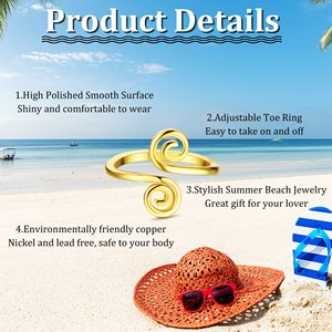 Bagues d'orteil ajustables plaquées <span class=keywords><strong>or</strong></span> 18 carats pour femmes, avec pierres CZ et cristaux, motif floral ouvert, pour l'été et la plage, bijoux de <span class=keywords><strong>pied</strong></span> - Product Image 6