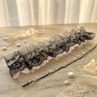 Dentelle noire à pois personnalisée, bordure à volants, dentelle plissée en tulle perlé, pour ourlets et poignets de robes de soirée haut de gamme