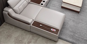 أريكة قطاعية متعددة الوظائف على شكل حرف L قابلة للتحريك وفعالة من حيث التكلفة، مصنوعة من الجلد الصناعي، بتصميم عصري بسيط مع منفذ USB - Product Image 5