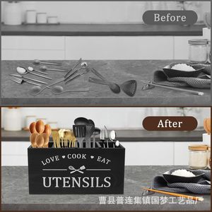 Caja de Almacenamiento de Cubiertos de Madera con 4 Compartimentos, Organizador de Cocina, Porta Utensilios, Divisor de Cajones de Madera Sólida - Product Image 5