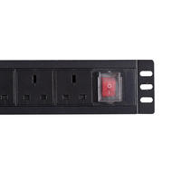 Strip Distribusi Daya Kabinet Jaringan 1U 240v dengan Saklar, 6/8 Port, Standar Inggris, Paduan Aluminium 10A 16A, Cangkang Logam Plastik