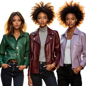 Chaqueta de motociclista de cuero genuino color borgoña para mujer, de manga corta, con cremallera asimétrica y cuello vuelto, de cuero genuino. - Product Image 3