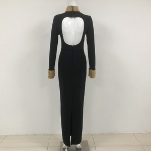 Abito da sera lungo elegante di lusso con <span class=keywords><strong>maniche</strong></span> <span class=keywords><strong>lunghe</strong></span>, abito fasciante premium con perline <span class=keywords><strong>e</strong></span> <span class=keywords><strong>schiena</strong></span> <span class=keywords><strong>scoperta</strong></span>, <span class=keywords><strong>vestito</strong></span> lungo da sera slim per donna - Product Image 4