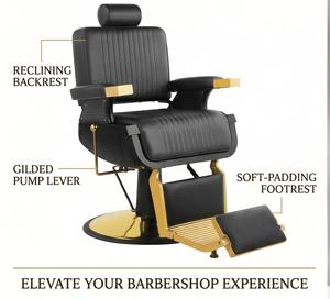 Sillas de Barbero Reclinables de Cuero PU de Alta Calidad con Base Hidráulica y Acabado Dorado para Uso Comercial en Barberías - Product Image 4
