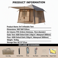 Tente de camping gonflable pliable portable de 9 m avec auvent, imperméable, à structure pneumatique, pour 4 à 6 personnes, utilisable en toutes saisons