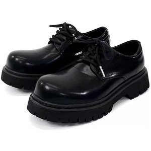 Zapatos Oxford Negros con Punta Redonda, Cordones, Cuero Genuino, Suela Gruesa de Goma, Entresuela de EVA Acolchada, para Todas las Temporadas, Unisex, Casuales - Product Image 1