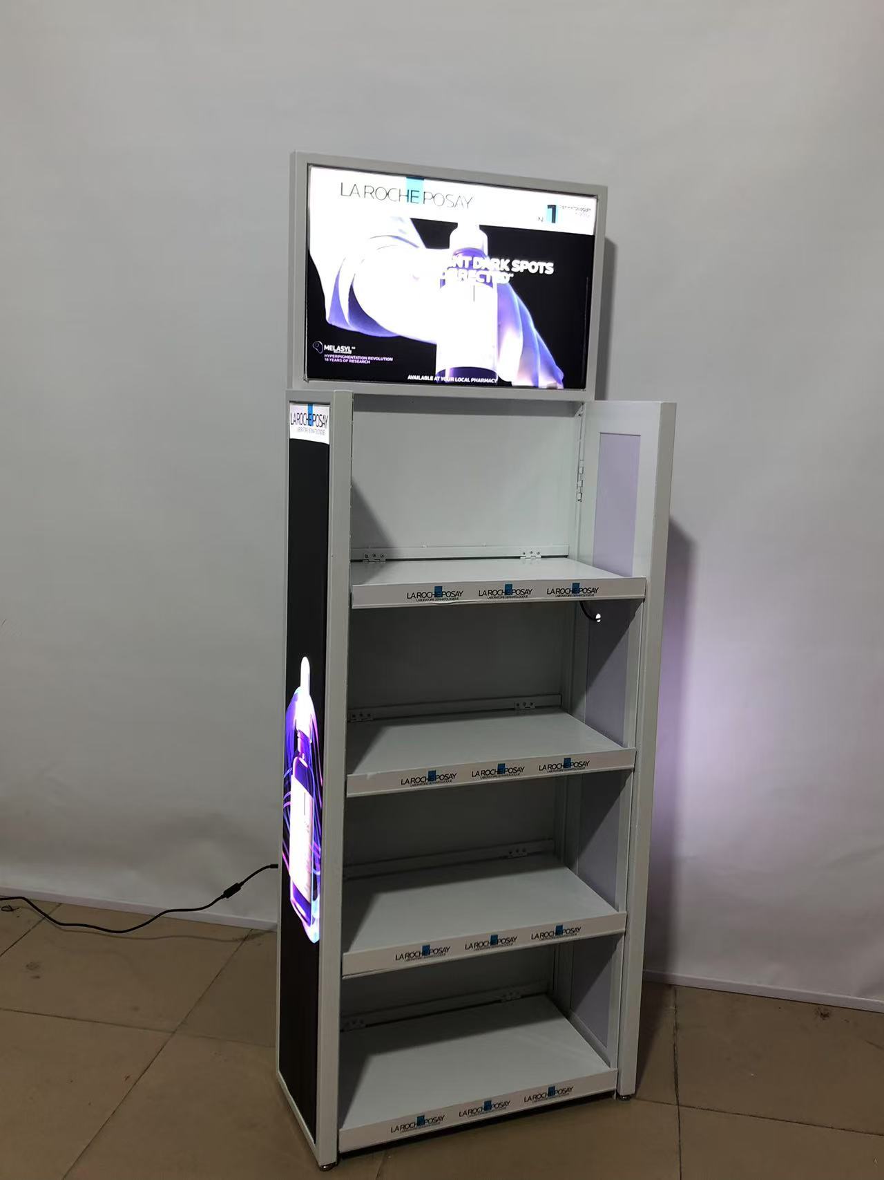Folding metal display stand foldable metal display racks with LED light 4 tiers beverage floor stand shelf for retail shop — view 4