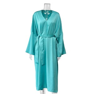 Enyami Women <strong>Kimono</strong> <strong>Robes</strong> Long Knit Bathrobe Lightweight Soft Satin Sleepwear V-neck Casual <strong>Ladies</strong> Loungewear with Waist Belt - Product Image 5