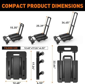 Truk tangan lipat, kereta bagasi untuk bergerak tugas berat portabel dapat dilipat dengan 2 tali - Product Image 2