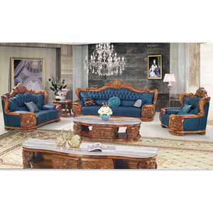 Juego de Sofás de Madera Maciza de Lujo, Sofás Grandes Europeos Tallados en Ébano con Cuero Premium, Muebles Modernos para Sala de Estar - Product Image 1