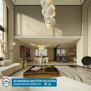 3D Render Interior Home Design Services Construction and Architecture Design for Luxury Modern House Living Room Kitchen