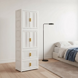 Armadio Pieghevole Multifunzione a 4 Ripiani Bianco per Soggiorno, Organizzatore Impilabile per Vestiti e Giocattoli con Cassetti e Ruote - Product Image 2