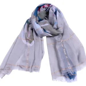 Lenço de seda super grande, lenço de algodão para viagem, estampa floral, protetor solar, elegante, para pescoço