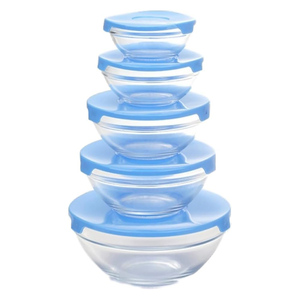 Ensemble de 5 bols en verre transparents modernes pour la cuisine avec conservation de la fraîcheur, capacité de 3 à 6 L, design multifonctionnel pour le stockage des aliments - Product Image 1