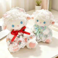 Peluche Mouton Mignonne en Dentelle, Jouet en Peluche Doux et Moelleux, Agneau Rembourré avec Tenues Florales pour Cadeaux d'Enfants