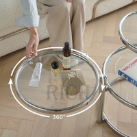 Table basse unique en acier inoxydable avec cadre métallique, table basse moderne rotative en verre pour salon, table basse ronde en verre