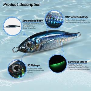 Leurre de pêche métallique Little Jack à effet lumineux 60G 80G, leurre de jigging imprimé en 3D pour lancer lent en bord de mer avec hameçons - Product Image 3