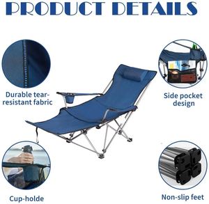 Chaise de plage pliante multifonctionnelle 2 en 1 en tissu Oxford 600D avec repose-pieds - Product Image 4