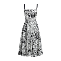 Robe midi évasée blanche à bretelles spaghetti, imprimé graffiti intégral, corsage froncé - Fournisseur vérifié du Guangdong, Chine