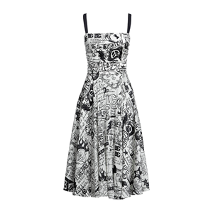 <span class=keywords><strong>Robe</strong></span> midi évasée <span class=keywords><strong>blanche</strong></span> à bretelles spaghetti, imprimé graffiti intégral, corsage froncé - Fournisseur vérifié du Guangdong, Chine - Product Image 1
