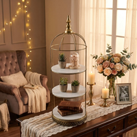 Nouveauté : Présentoir de Luxe à 3 Niveaux en Forme de Cage à Oiseaux Dorée, Plateau de Service Moderne en Métal pour Desserts, Idéal pour Mariages, Fêtes et Décoration Intérieure de Boutiques