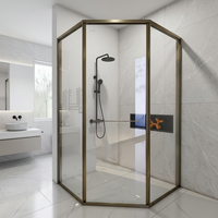 Cabine de douche d'angle avec cadre en acier inoxydable, porte coulissante gain de place, verre trempé étanche