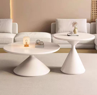 Nouvelle table basse moderne en bois massif, style crème, bords arrondis, combinaison haute-basse pour salon domestique