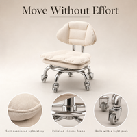 Chaise de salon minimaliste moderne avec dossier en métal, pivotante sur roulettes, fauteuil bas pour salon