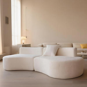 Sofá Seccional Curvo Moderno Tapizado en Tela, Sofá Modular de Esquina con Respaldo Acolchado Blanco para Sala de Estar o Villa - Product Image 4